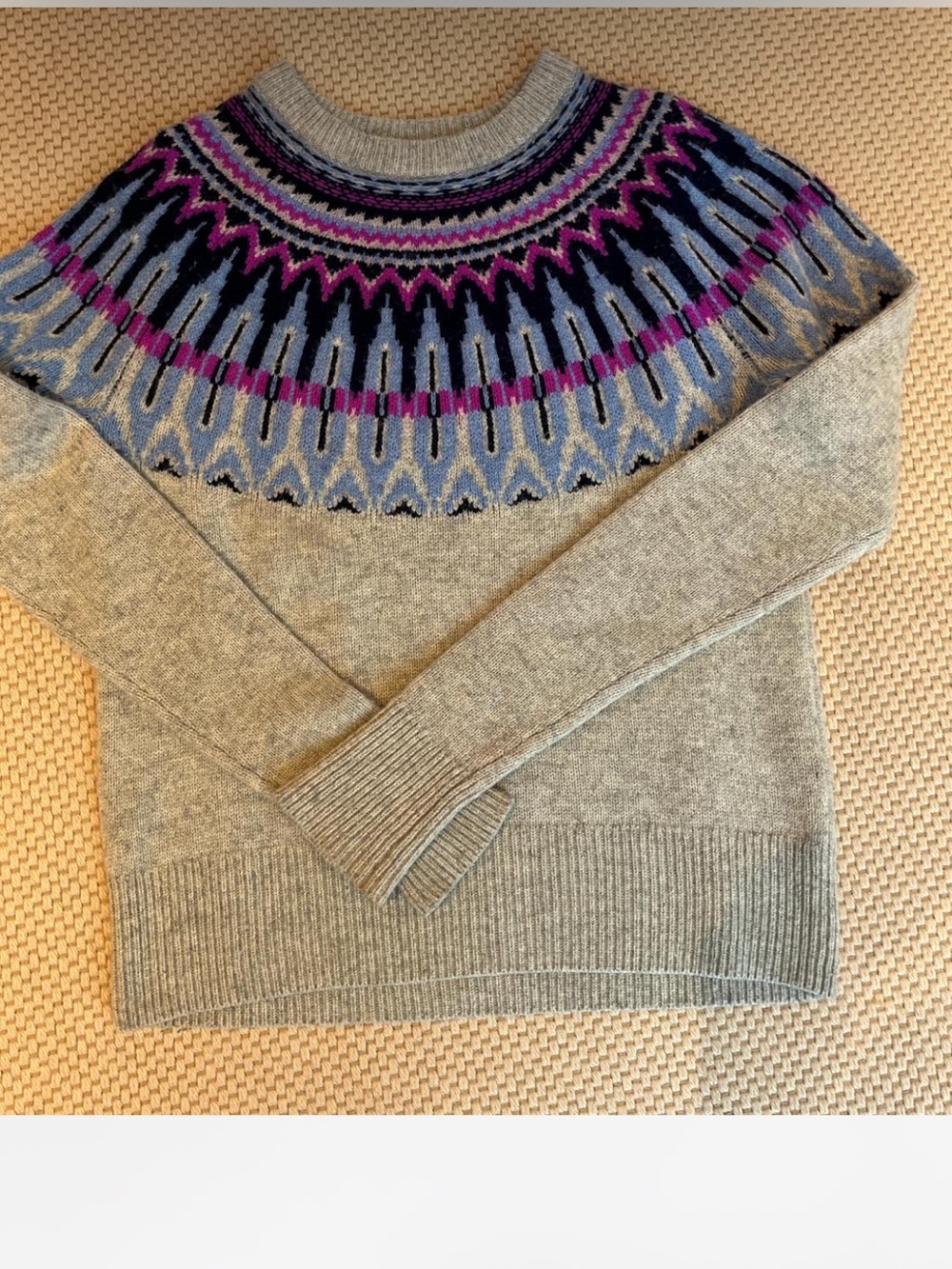 Vineyard Vines Gray Fair Isle Yoke Sweater with Blue & Purple Accents S